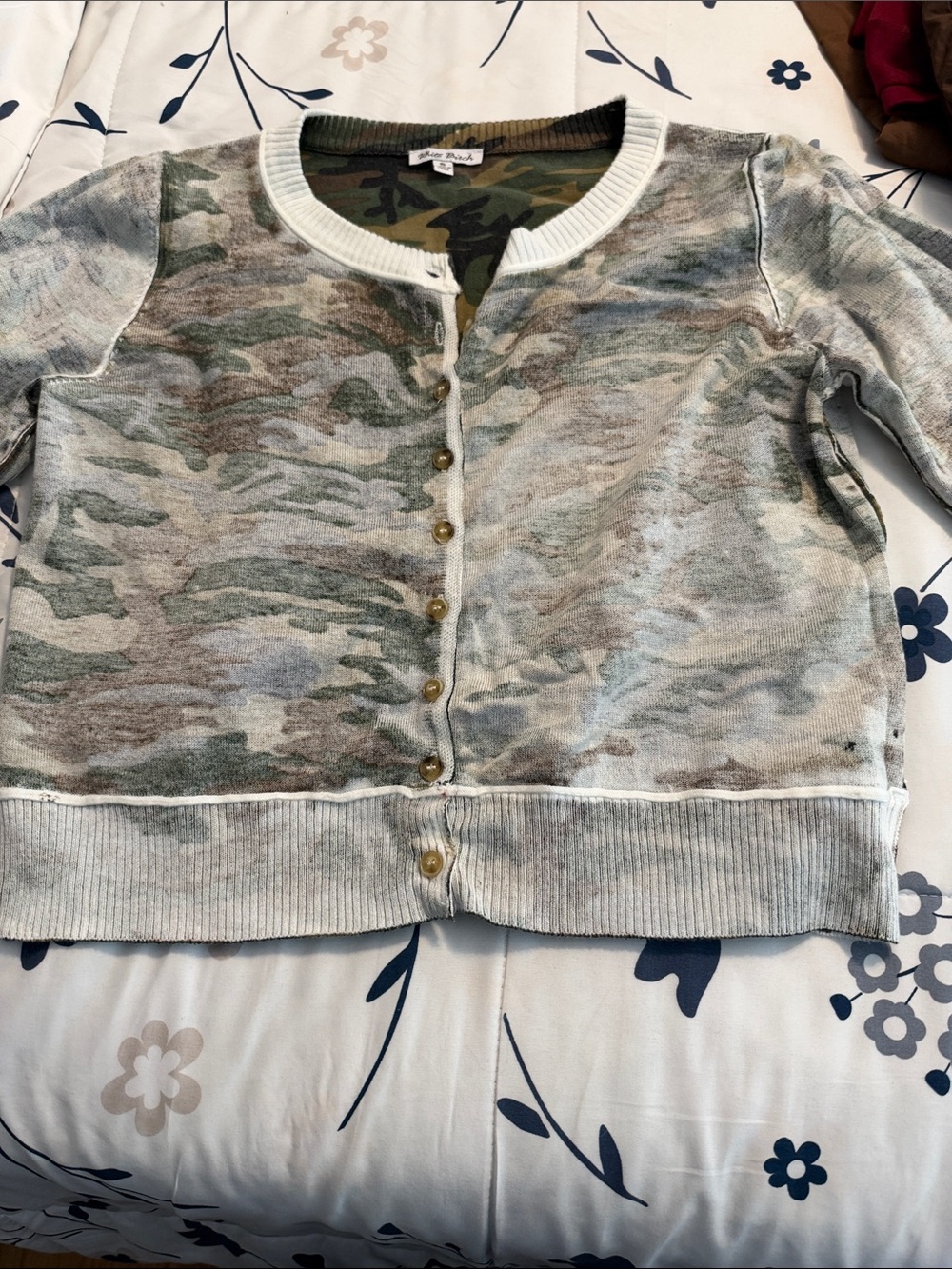 white birch Camo-Print Button Front Cardigan in Green and Brown